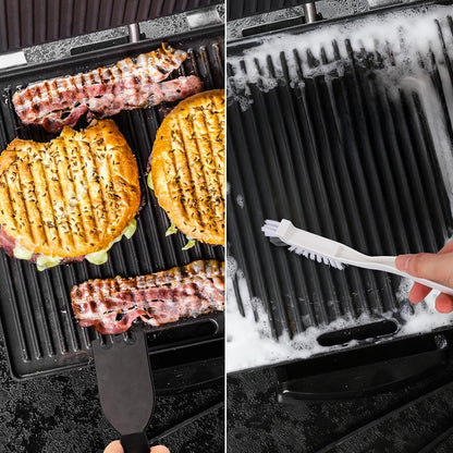 2pcs Universal Grill Scraper & Brush for George Foreman Indoor Grills and Other with Grooves, Heat-Resistant Spatula Cleaner Tool with Comfortable Grip (Black)