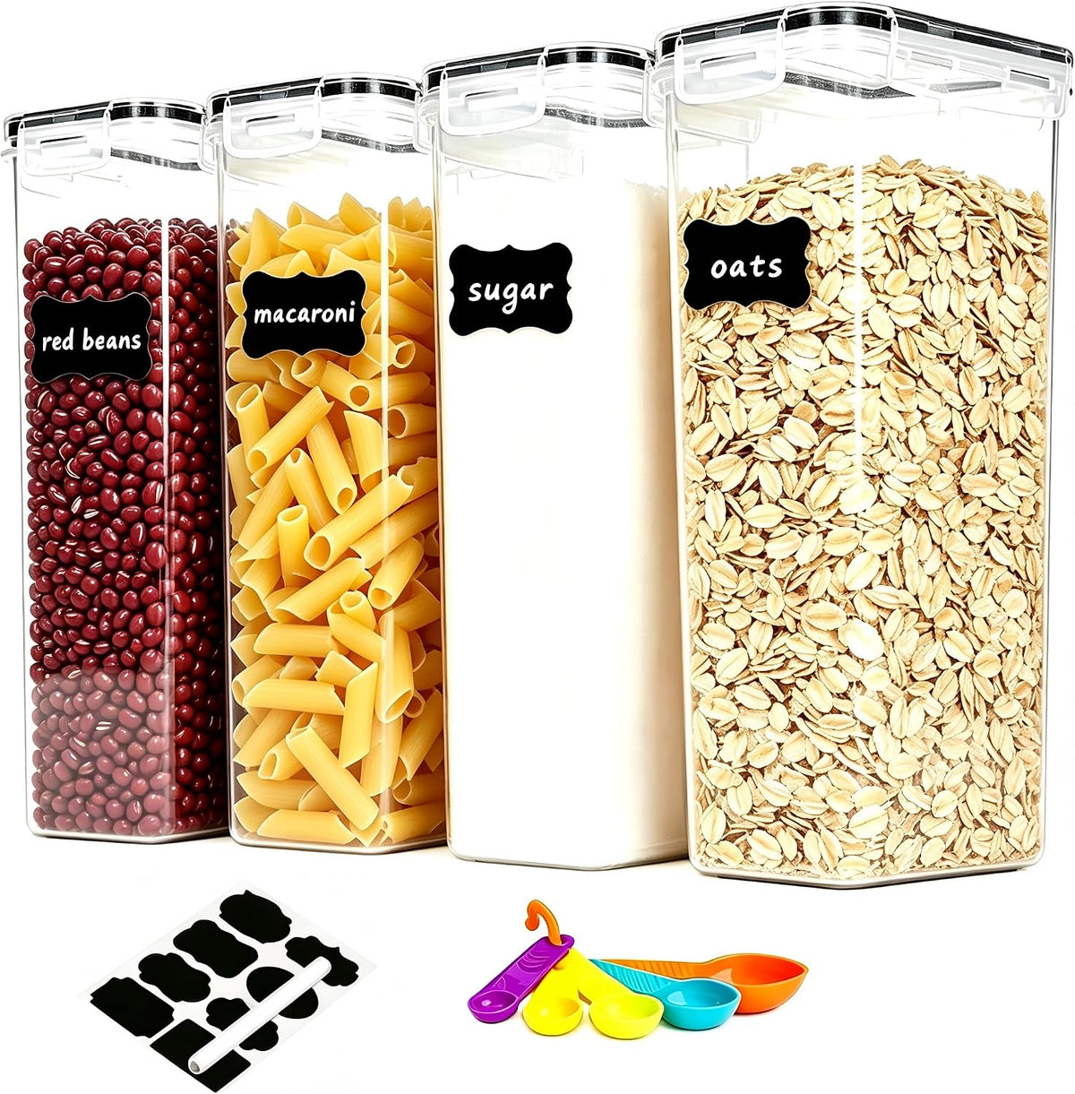 42pcs Airtight Containers, Clear Stackable Dry Food Storage | 42pk clear airtight containers with tight lids keep dry food fresh. Safe plastic, stackable for pantry kitchen storage
