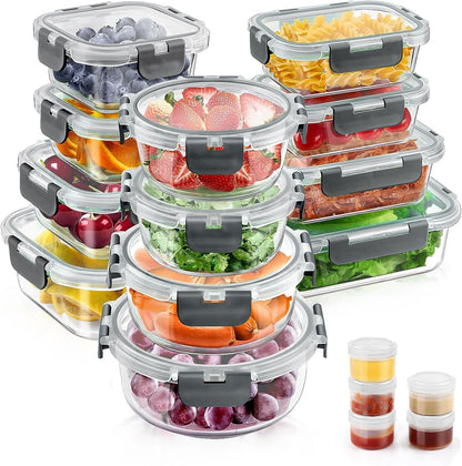 34pcs Glass Food Storage Containers with Lids Set, Airtight Glass Meal Prep Containers (17 Containers & 17 Lids), Leak Proof Lunch Container BPA-Free, Microwave, Oven, Freezer, Dishwasher Safe-Blue
