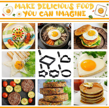 5 Pcs Egg Rings for Frying Eggs Nonstick Pancake Shapers, Assorted