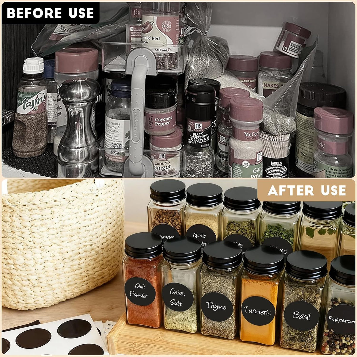 DIDITIME Spice Jars with Label, 4oz Empty Square Seasoning Containers