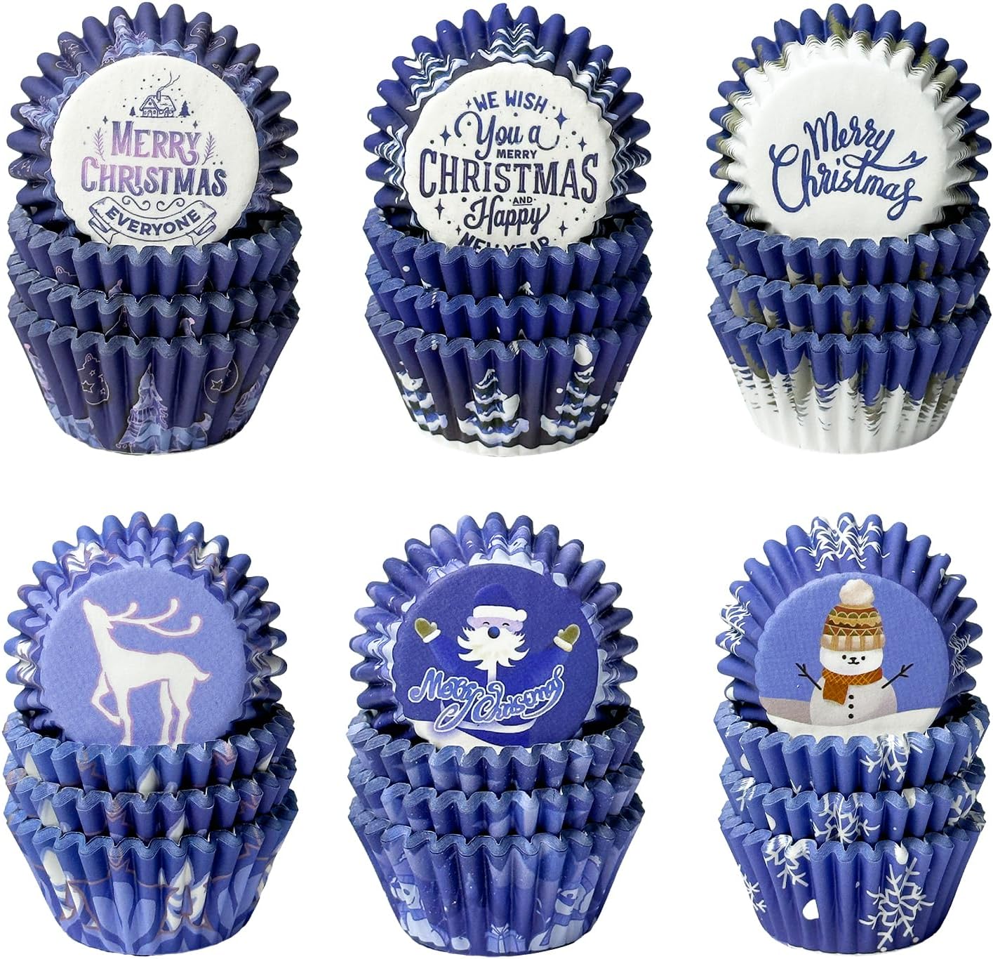 qiqee 300PCS Mini Gradient Cupcake Liners Cupcake Cups 6 Designs Blue Gradient Cupcake Papers Baking Cups Cupcake Wrappers (Small Size)