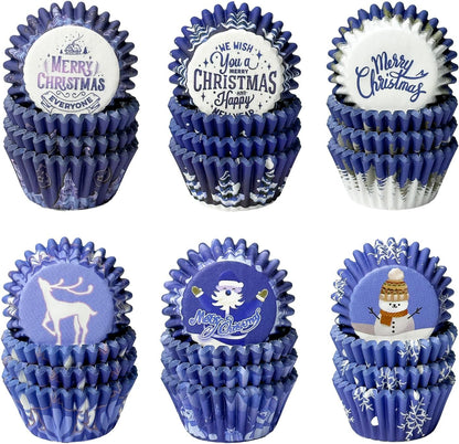 qiqee 300PCS Mini Gradient Cupcake Liners Cupcake Cups 6 Designs Blue Gradient Cupcake Papers Baking Cups Cupcake Wrappers (Small Size)