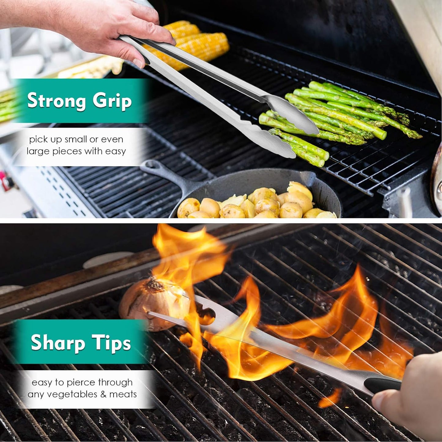 HaSteeL Grilling Utensil Set 18in, Stainless Steel BBQ Accessories Tools with Bag for Outdoor Cooking Camping, Heavy Duty Grill Spatula, Tong, Meat Fork, Basting Brush, Cleaning Brush, Man’s Gift