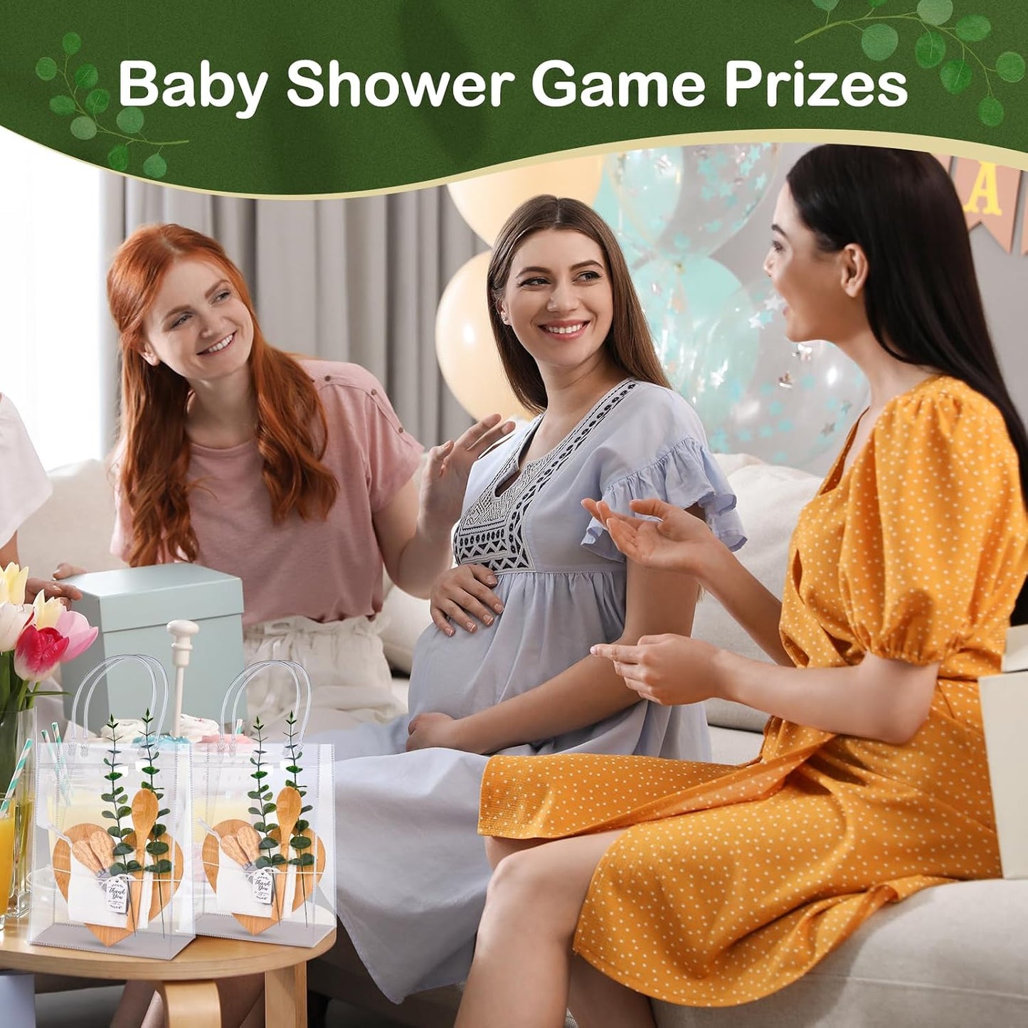 55Pcs Baby Shower Prizes for Game Winners 6 Sets Charcuterie Board with Spoons Butter Spreaders Forks Plaid Towel Thanks Card and Gift Bags for Bridal Shower Favors Party (Heart Shaped)