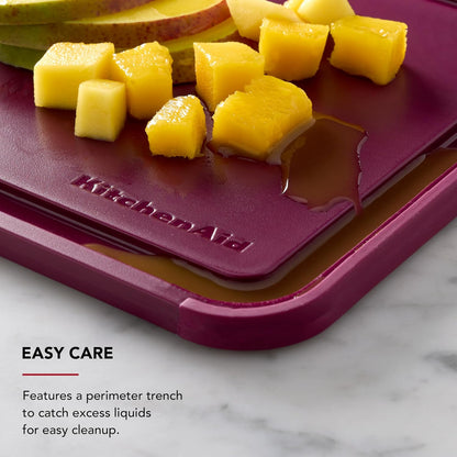 KitchenAid Classic Plastic Cutting Board with Perimeter Trench and Non Slip Edges, Dishwasher Safe, 12 inch x 18 inch, Gray