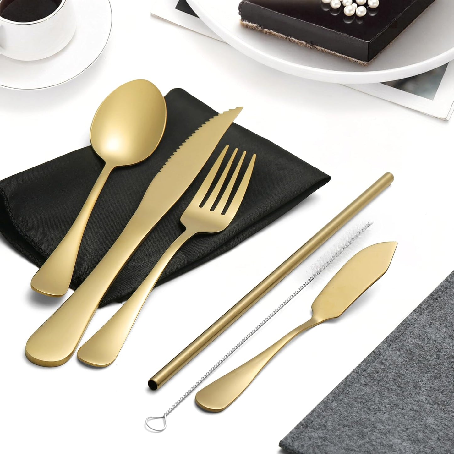 Camping Cutlery Set: Premium Portable Silverware Set with Case for Lunch Box, Travel, and Work Durable, Eco-Friendly, and Compact Utensils Including Fork, Spoon, and Knife for Adults on the Go