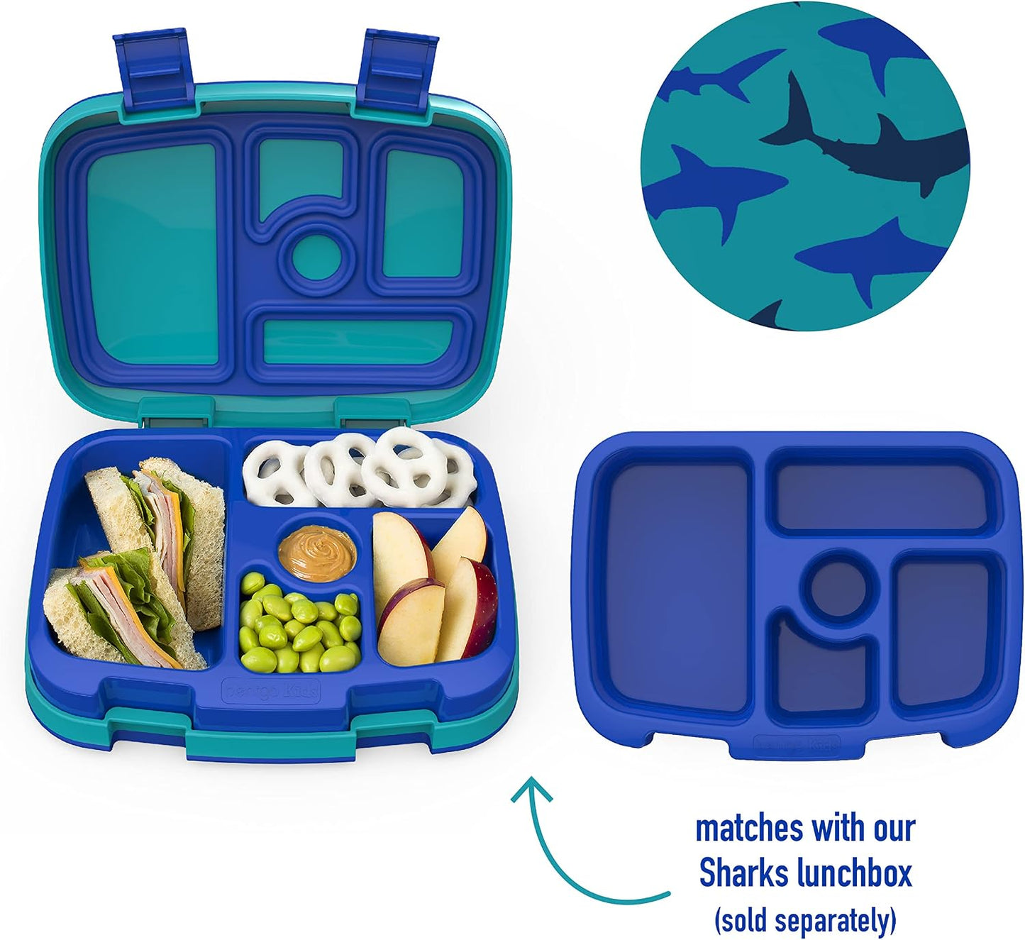 Bentgo® Kids Prints Tray with Transparent Cover - Reusable, BPA-Free, 5-Compartment Meal Prep Container with Built-In Portion Control for Healthy Meals At Home & On the Go (Mermaids in the Sea)
