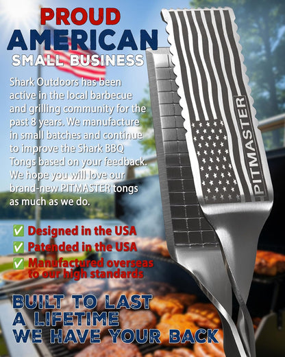 Steak Grill Tongs - 17 inch Red. Professional outdoor grilling utensil. Long reach Barbeque Grilling Tongs. Ideal for steak, fish, burger, and sausage