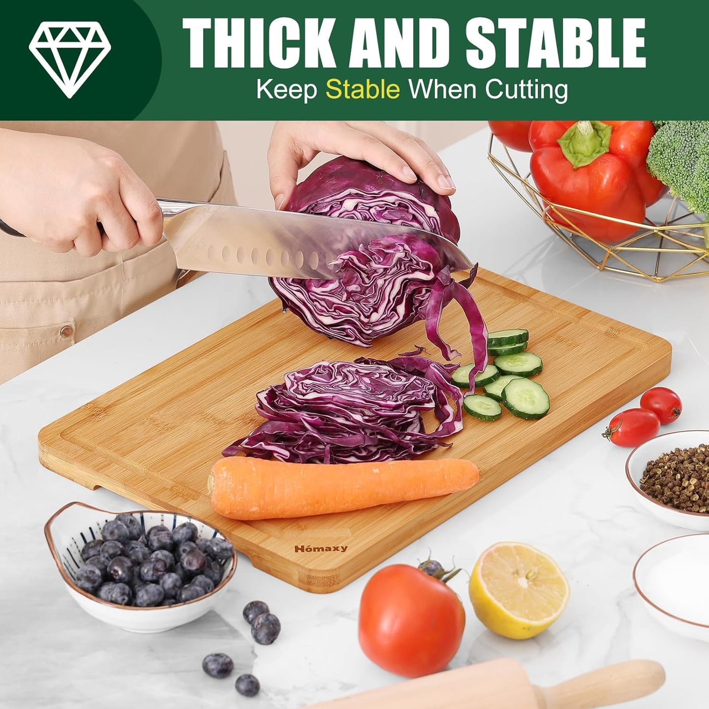 Homaxy Extra Large Bamboo Cutting Boards for Kitchen, 18x12.5" Wood XL Cutting Board with Juice Groove, Butcher Block Wooden Chopping Board for Kitchen, Meat, Cheese, Fruit & Vegetables - Pre Oiled