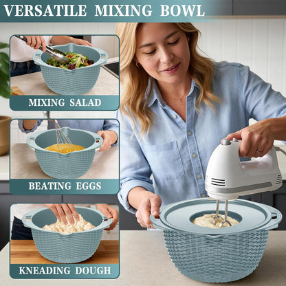 4-in-1 Colander with Bowl Set — Patented 360° Rotatable Strainer Bowl with 3 Graters, Snap-On Lid & Non-Slip Base, Funny Kitchen Present for Women, Aesthetic Pasta Fruit Vegetable Strainer (Beige)