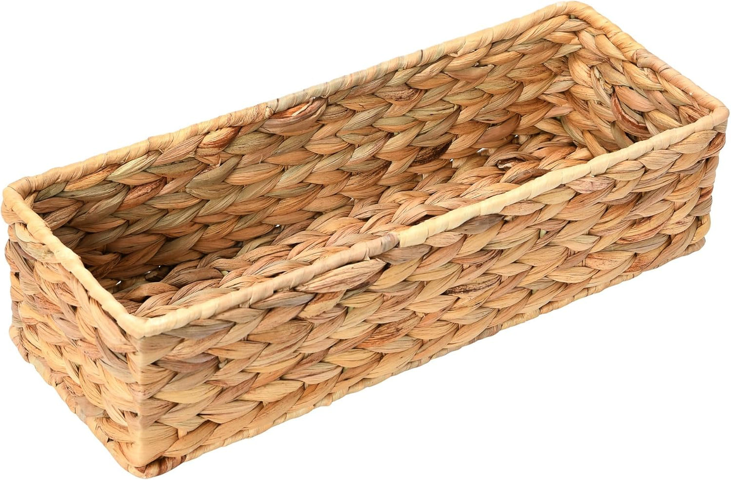 Household Essentials Water Hyacinth Rectangular Storage Basket with Handwoven Fibers and Iron Frame, Natural Finish