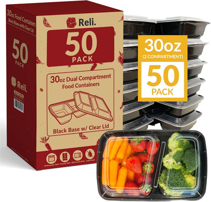 Reli. Meal Prep Containers 30 oz (50 Pack) - Takeout & Carryout Food Boxes with Lids