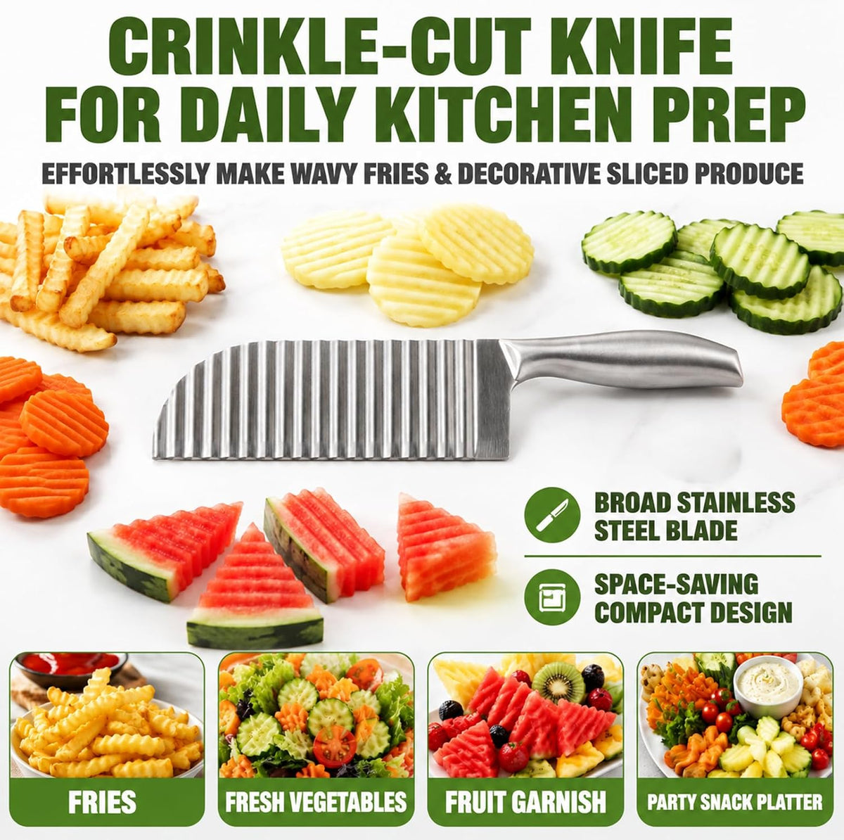 Large Crinkle Cutter, Stainless Steel Wavy Potato,French Fry Slicer