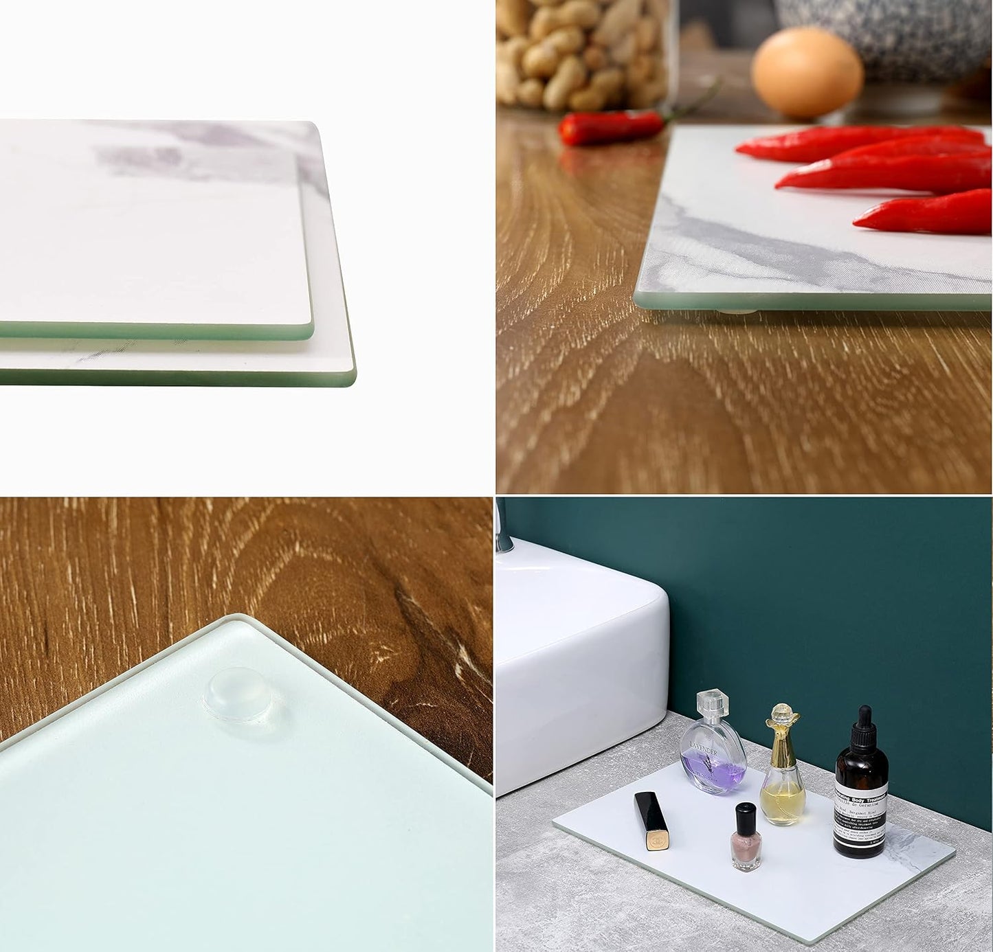 Murrey Home Glass Cutting Board Set for Kitchen Counter, Tempered Glass Chopping Boards Dishwasher Safe, Small Clear Countertop Tray, 16"x12"x2PC