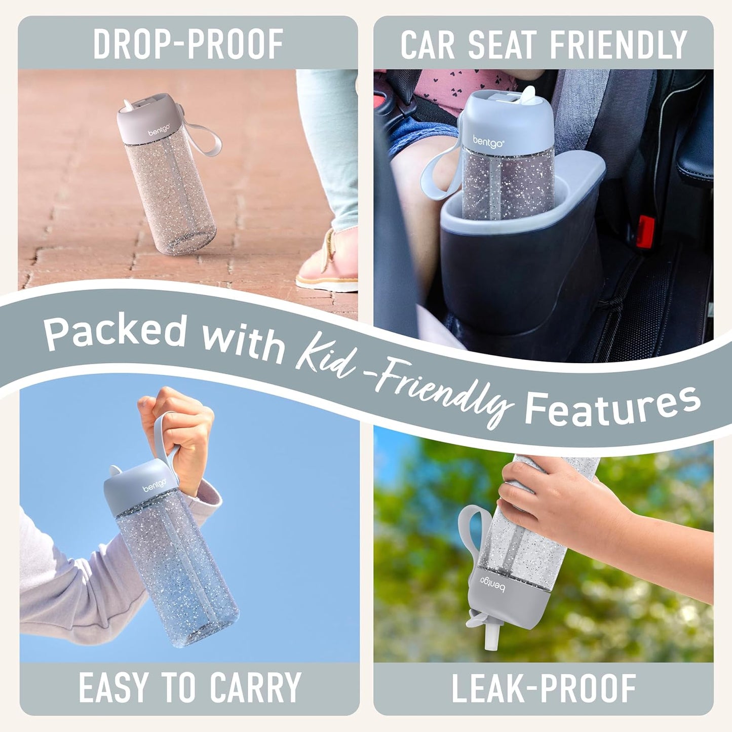 Bentgo Kids Water Bottle - Leak-Proof, Durable Tritan PFAS- & BPA-Free 15 fl oz, Kids/Toddlers Ages 3+ for School & Sports; Bite & Sip Spout, Carrying Handle, Dishwasher Safe (Unicorn)
