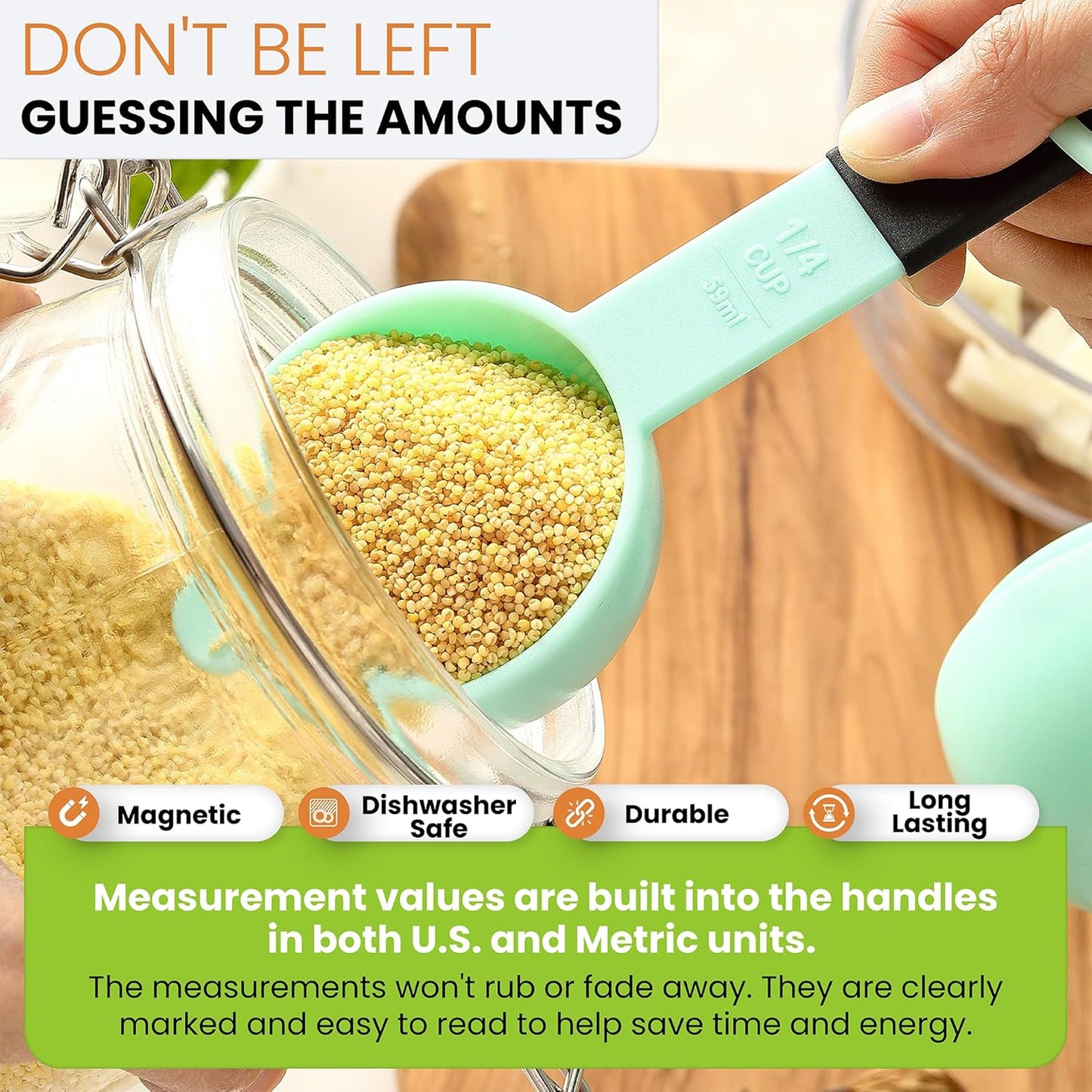 Spring Chef Magnetic Measuring Cups and Spoons Set of 9, Nesting Kitchen Tool with Easy to Read Markings for Measuring Dry or Liquid Ingredient, BPA Free, Black