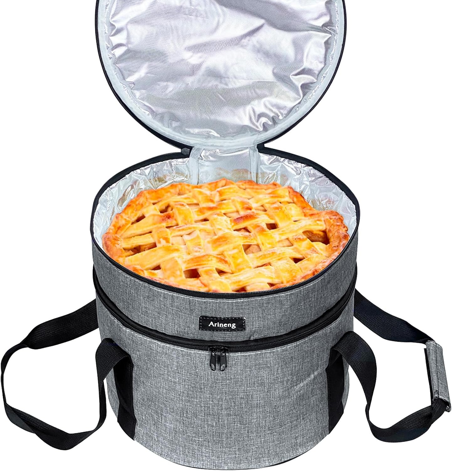 Pie Carrier, Hard-Sided Design, Insulated Bag For Casseroles, Round Insulated Cooler, Pie Tray With Lid And Handle For Hot And Cold Food Casserole Trays (Grey)