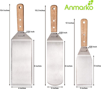 Metal Spatula Set Stainless Steel Hamburger Turner Griddle Flipper Scraper for BBQ Grill Flat Top