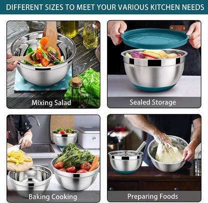 LIANYU Stainless Steel Mixing Bowls Sets of 6, Large 7, 3.5, 2.5, 2, 1.5, 1QT Size with Transparent Airtight Lids, Metal Nesting Serving Bowl Sets for Home Kitchen, Dishwasher & Freezer Safe, Black