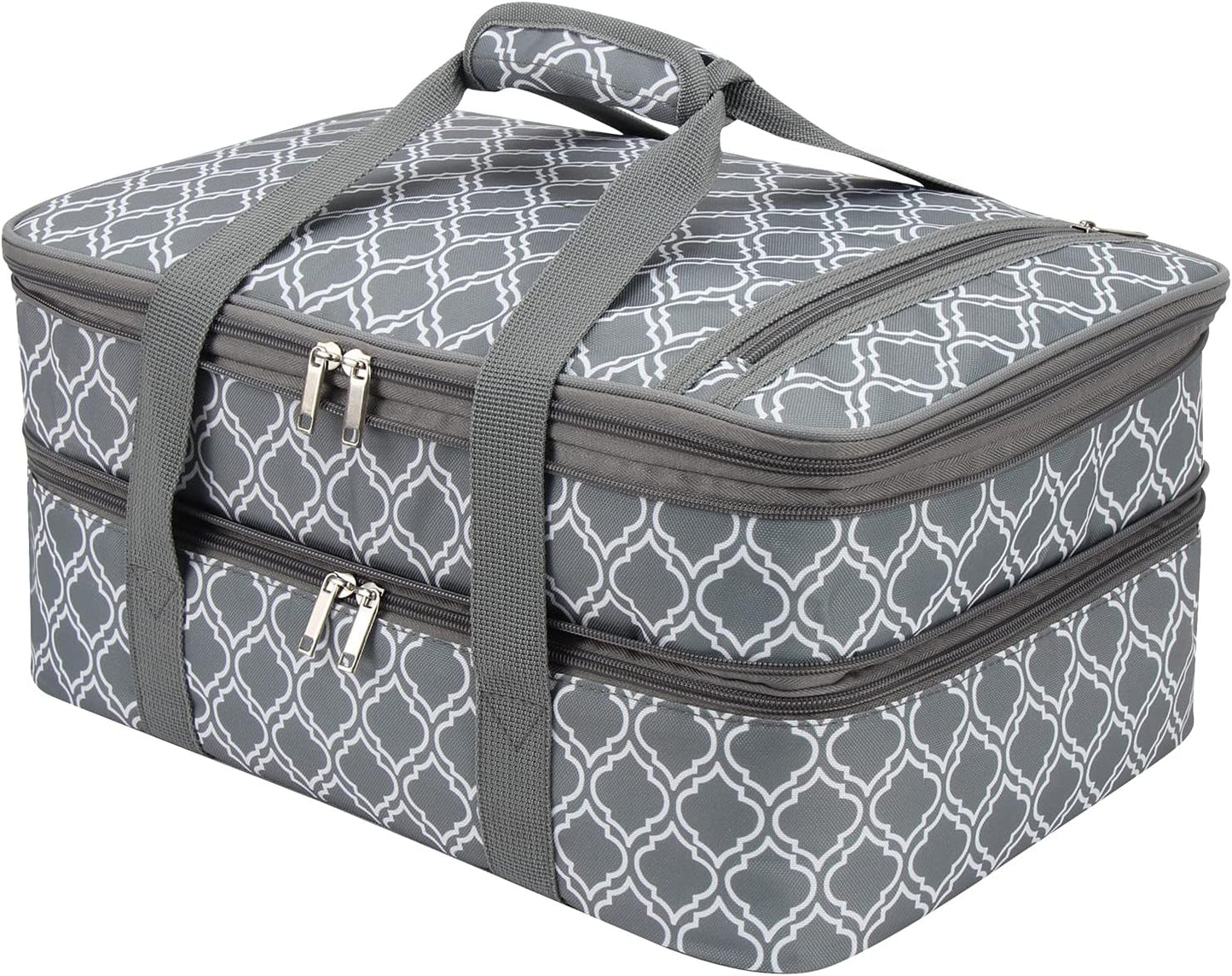 Lestyn Insulated Casserole Carrier Bag - Portable Reusable Food Transport Tote Bag Fits 9x13 Lasagna Baking Dish Pan to Keep Food Hot/Cold for Gathering/Potluck Parties/Cookout/Camping/Offices-Gray
