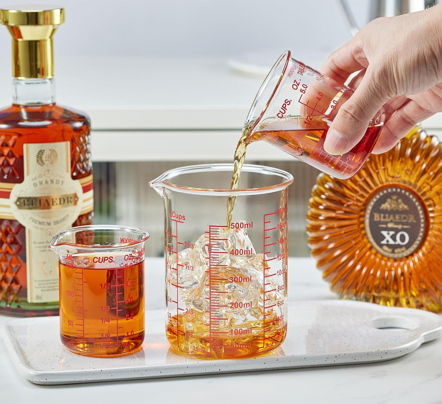 3 Piece Glass Measuring Cup Set, Includes 1/2-Cup, 1-Cup, and 2-Cup High Borosilicate Glasss Liquid Measuring Cups, Dishwasher, Freezer, Microwave, and Preheated Oven Safe, Essential Kitchen Tools