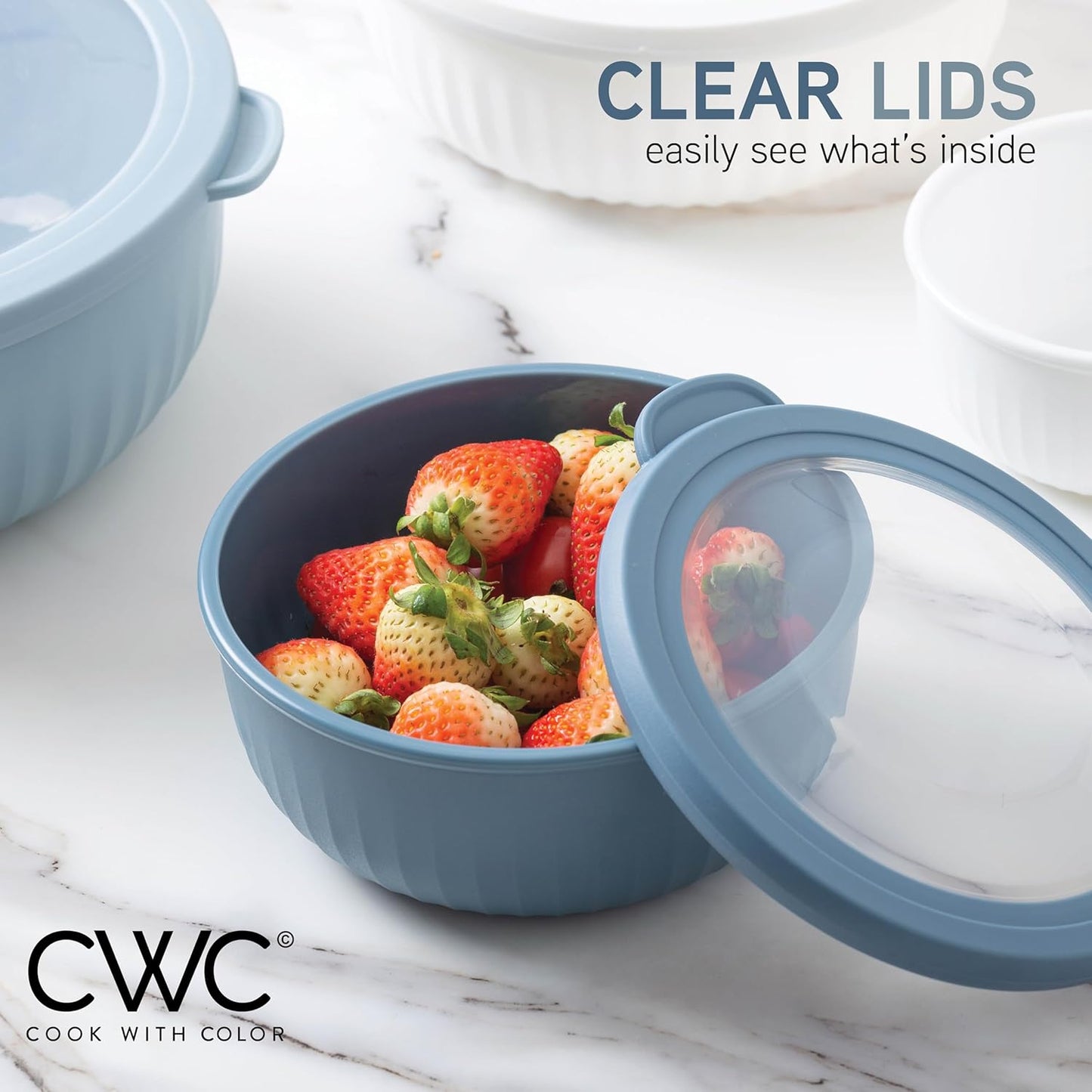 COOK WITH COLOR Prep Bowls with Lids- Wide and Deep Nesting Plastic Small Mixing Bowl Set with Lids, 8 Piece Set - Wide Bowls, Blue
