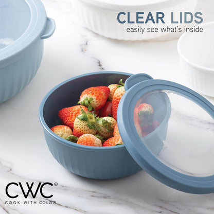 COOK WITH COLOR Prep Bowls with Lids- Wide and Deep Nesting Plastic Small Mixing Bowl Set with Lids, 8 Piece Set - Wide Bowls, Blue