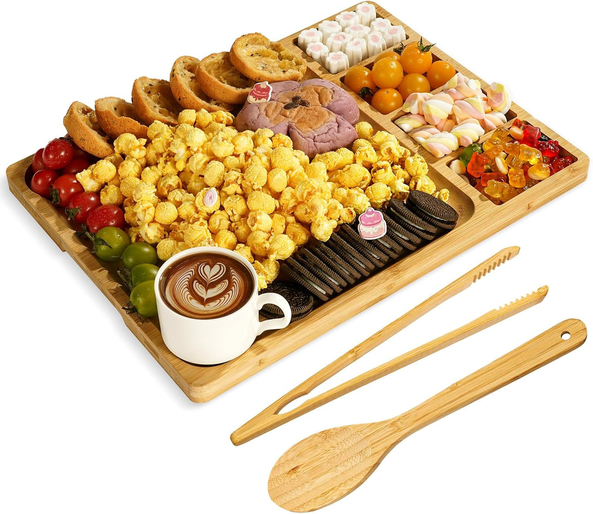 Charcuterie Boards Gift Set | Bamboo Cheese Board with Tongs and Spoons