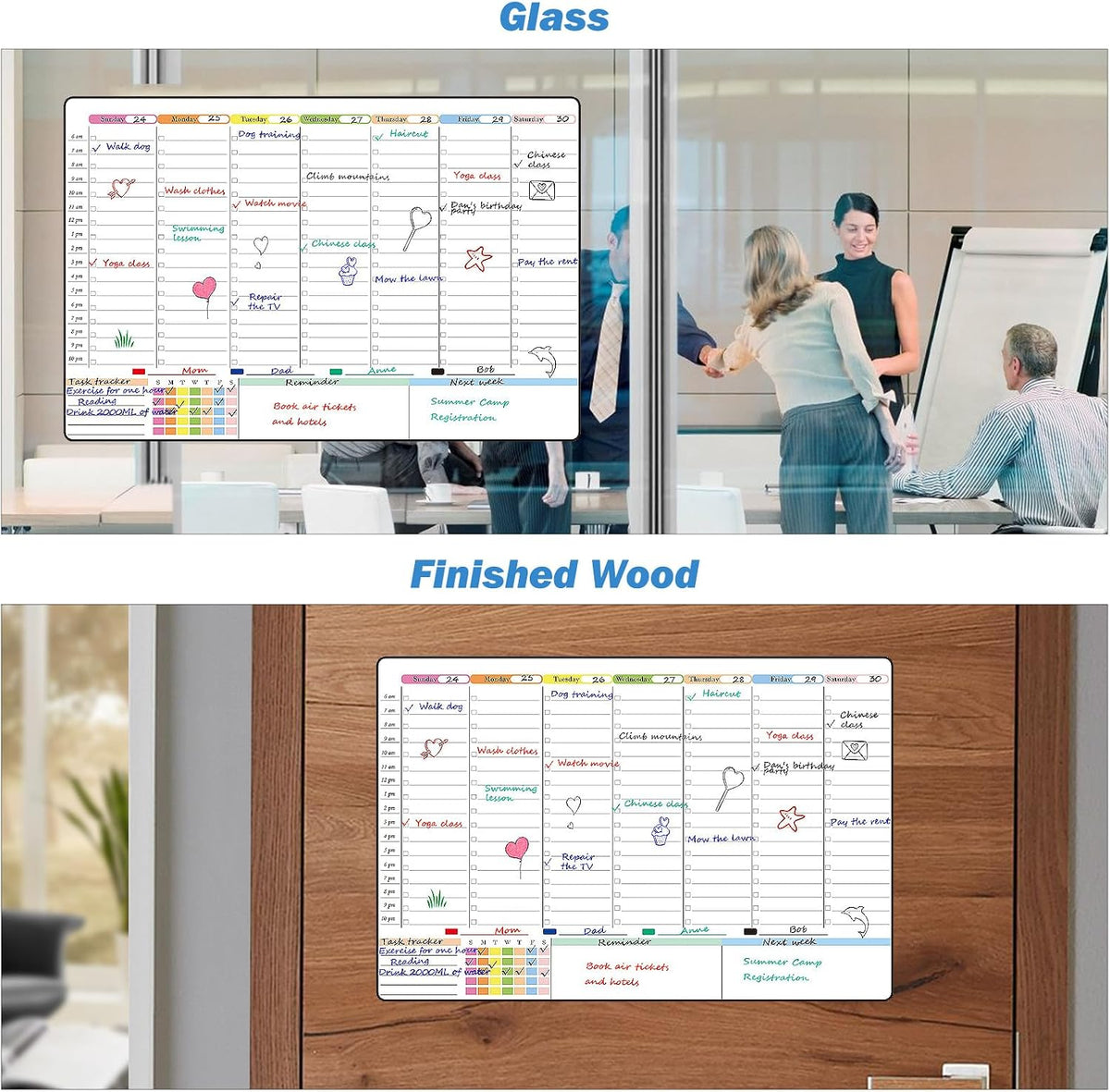 POPRUN Dry Erase Weekly Calendar Whiteboard, Magnetic Hourly Schedule Board | 16.9 x 11" Weekly Planner for Fridge, Time Slots, Family Daily Planning for Refrigerator, Homeschool, Work