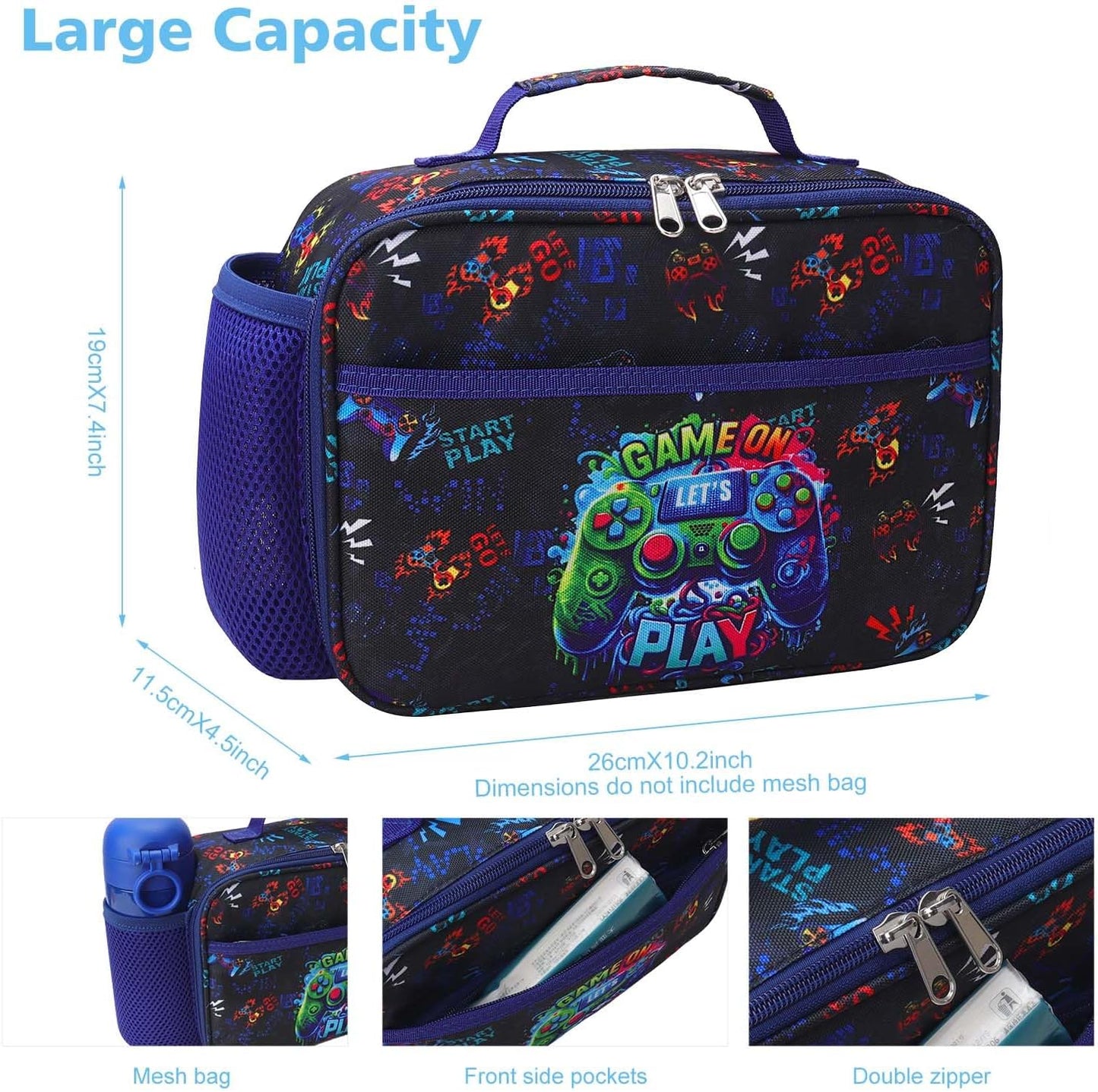 RHCPFOVR Kids Lunch Bag - Insulated Lunch Box for Boys Girls,Washable Lunch Bag and Reusable Toddler Leak-proof Lunchbox for School and Daycare - Colors A