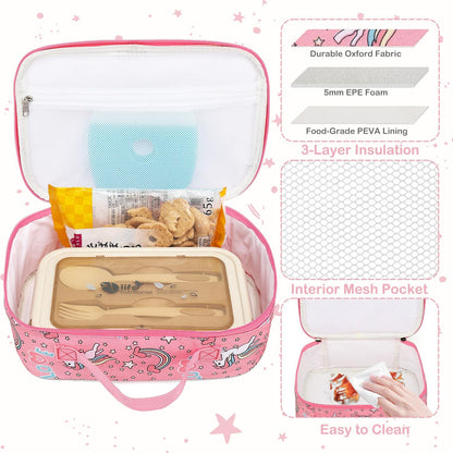 FlowFly Kids Lunch box Insulated Soft Bag Mini Cooler Back to School Thermal Meal Tote Kit for Girls, Boys, Black