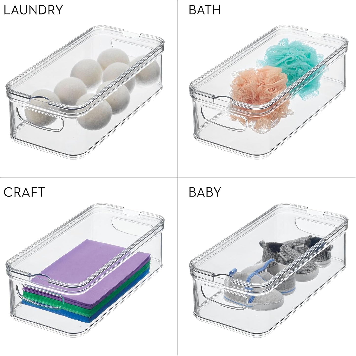 iDesign Stackable Fridge Organizer Bins with Lids for Fresh Produce - Set of 6 - Clear