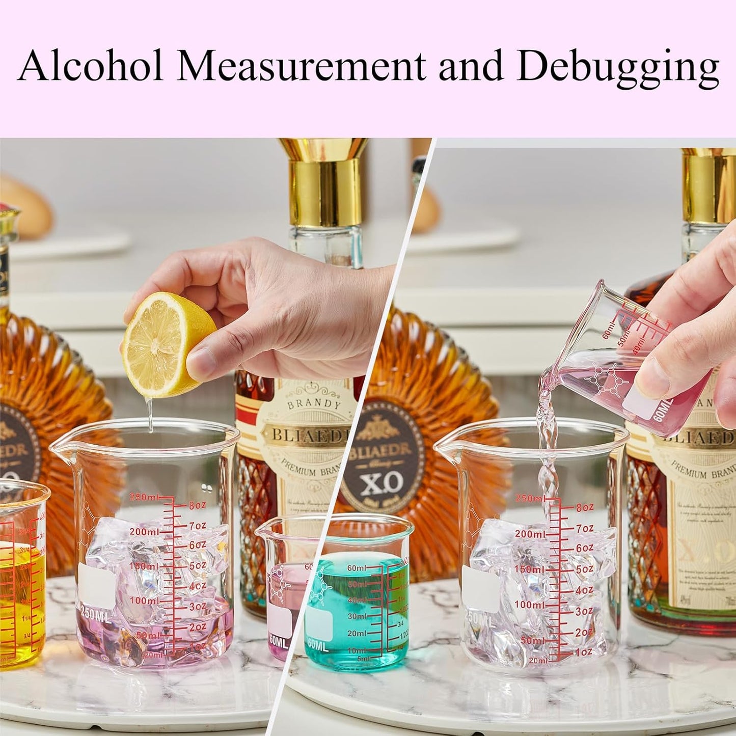 Ackers Mini Glass Measuring Beaker Set, Borosilicate, 2oz 4oz 8oz Measuring Cups