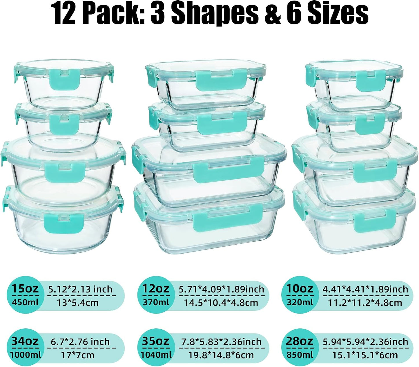 12 Pack Glass Food Storage Containers Set, Glass Meal Prep Containers with Lids, Airtight Lunch Containers, Dishwasher Safe, purple
