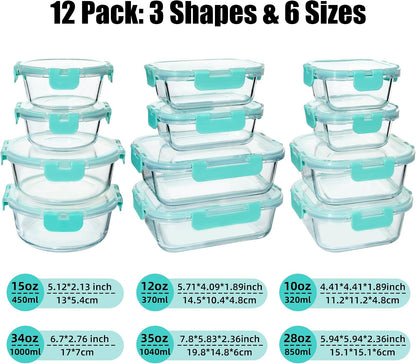 12 Pack Glass Food Storage Containers Set, Glass Meal Prep Containers with Lids, Airtight Lunch Containers, Dishwasher Safe, purple