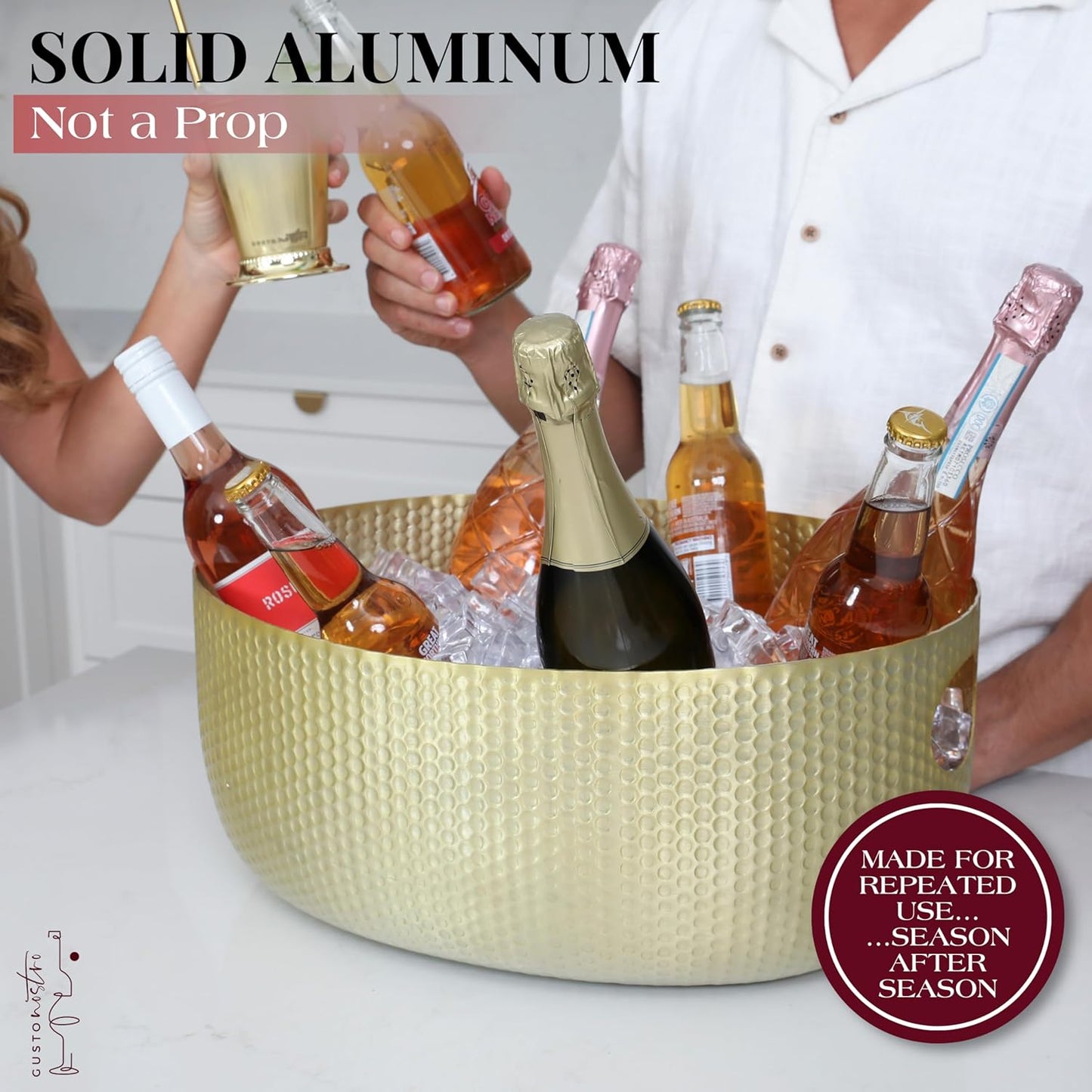 Gusto Nostro Large Beverage Tub for Parties - Metal Tub for Wine Bottles,Champagne,Beers - High Capacity Ice Bucket for Drinks - Extra Large Ice Buckets for Parties (22 qt) Outdoor Party Drink Bucket