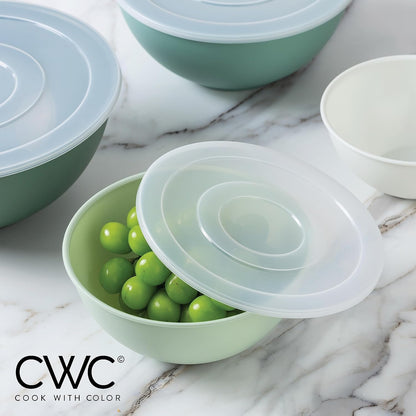 COOK WITH COLOR Mixing Bowls with Lids - 12 Piece Plastic Nesting Bowls Set includes 6 Prep Bowls and 6 Lids, Microwave Safe Mixing Bowl Set, Pink Embossed - Colors B