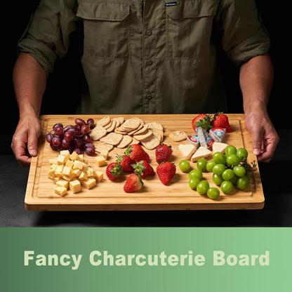 Bamboo Cutting Board for Kitchen, 18" Large Wood Charcuterie Cheese Board, Wooden Chopping Block with Side Handles and Juice Grooves