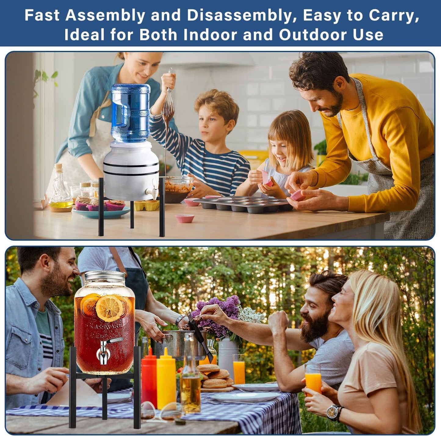 Beverage Water Jug Stand Adjustable 7-12.6 IN - Drink Dispenser Stand Only, Fit 3-5 Gallon Water Jug Holder Container - Portable Drink Stand