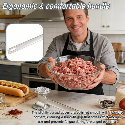 Meat Tenderizer Tool – Double-Sided Heavy Duty Mallet for Steak, Beef, Fish – Ergonomic Non-Slip Handle, Rustproof Aluminum, Easy Hang Storage