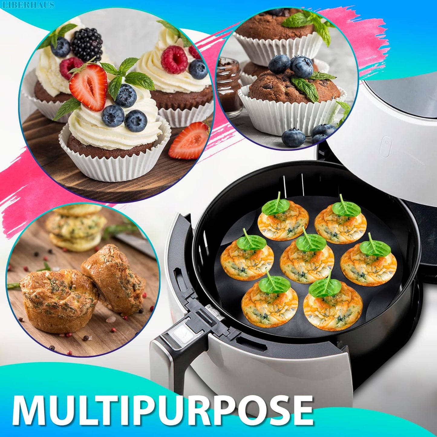 Air Fryer Muffin Pan (7 Cups) – 6.9" Round Egg Bites Silicone Mold Compatible with 3.5–5.8l Fryers, Heat Resistant & Dishwasher Safe – Nonstick Silicone Muffin Pan for Muffins, Egg Bites & Easy Snacks