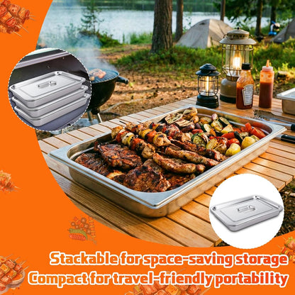 3 Pack Stainless Steel Grill Prep Trays with Lids 15.75" x 11.81" Large Hotel Pans Metal Food Tray Steam Table Pans for Restaurant Commercial Food Containers Supplies(1.97'' Deep)