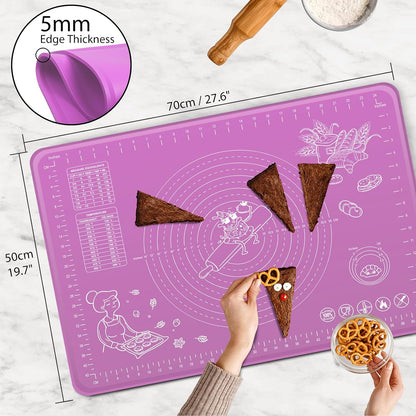 Silicone Baking Mat 28" x 20" Extra Thickness Dough Rolling Mat with Measurements and Edge Heightening, Non-stick Food Grade Silicone Pastry Mat for Pastry, Bread, Cookies, Pizza, Fondant, Pasta-Black