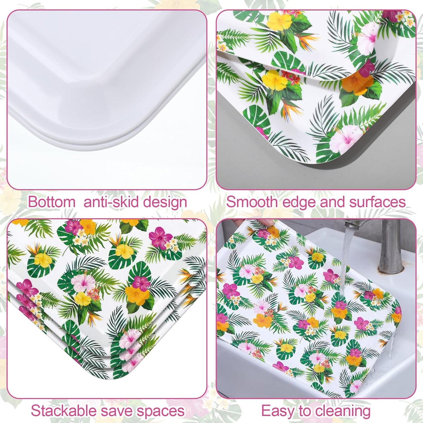 Vesici 3 Pcs Cherry Bow Serving Trays 13 x 10 Inch Pink Bow Cherry Melamine Platters Reusable Rectangular Serving Dishes for Coquette Wedding Baby Shower Birthday Party Sharing Snack Fruit Dessert