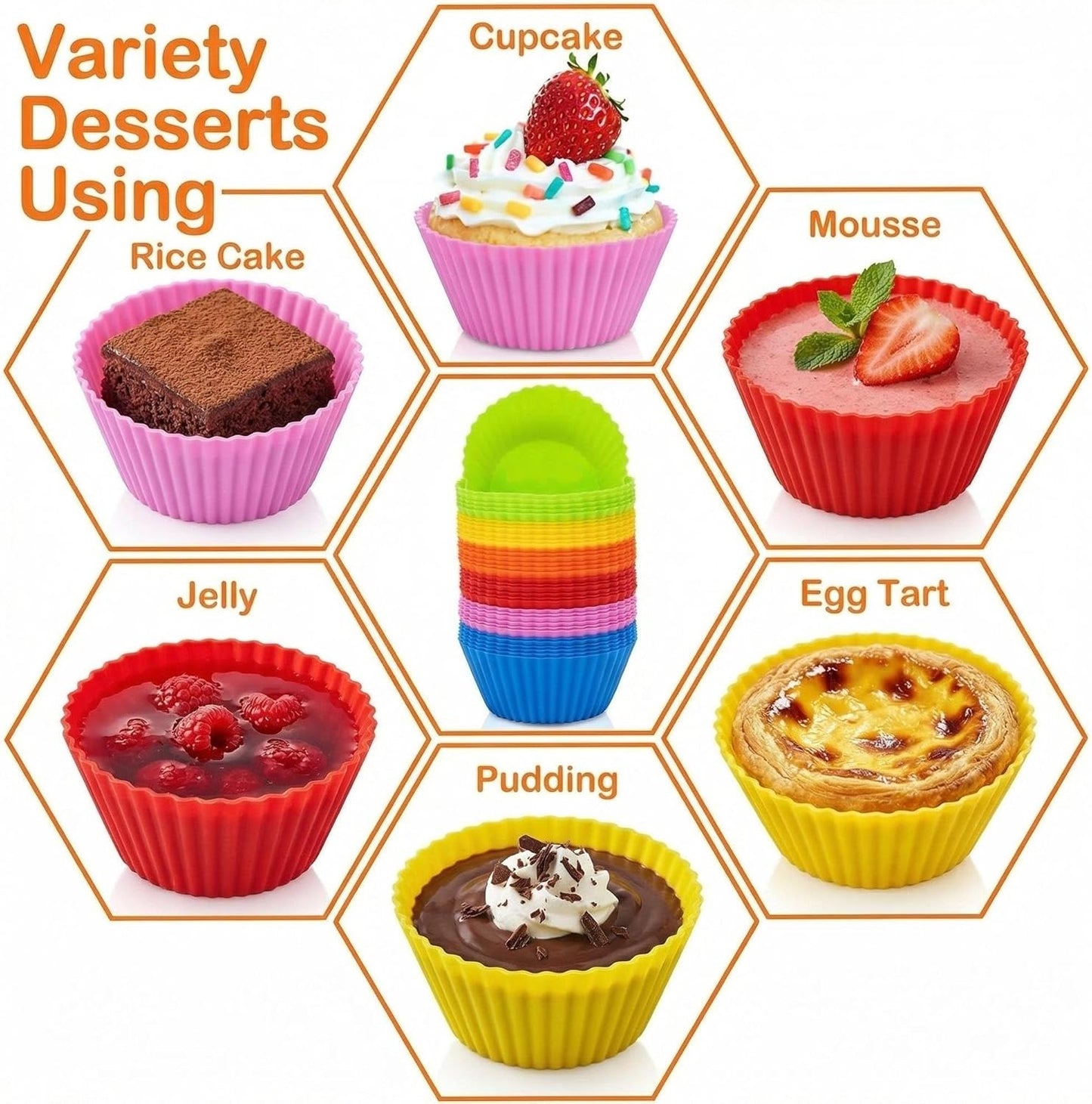RAINFLOW 36 PCS Silicone Cupcake Baking Cups - Reusable Non-stick Muffin Liners, Silicone Muffin Cups Multicolor Cupcake Liners Holder for Mother's Day, Parties, Halloween, Christmas, Birthday, Easter