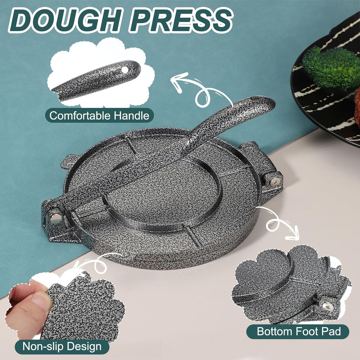 uxcell Aluminium Alloy Dough Press Taco Maker Taco Press Kitchen Utensil Tool for Cooking Chef Silver