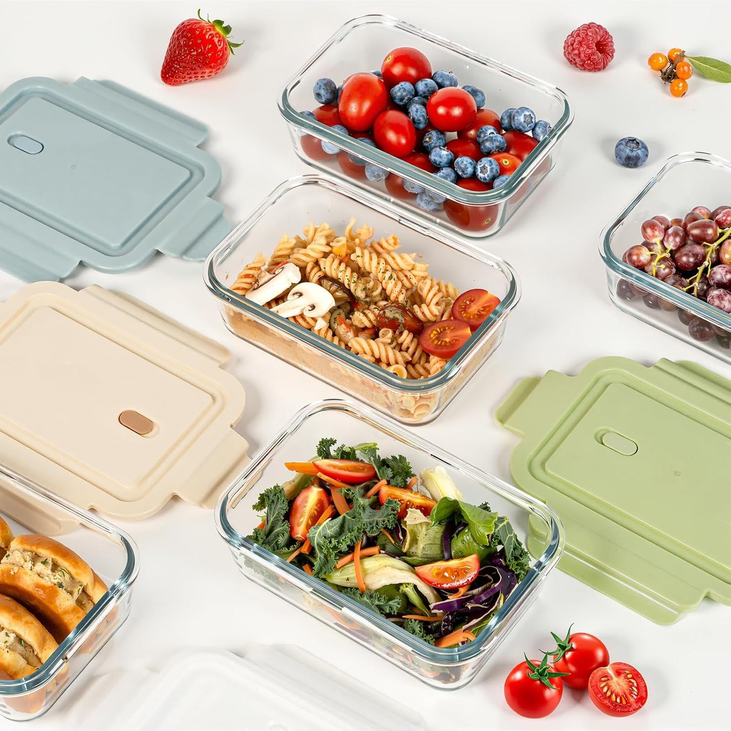 Freshmage 5 Pack 25oz Glass Meal Prep Containers with Air Vent Lids | Borosilicate Glass丨Snap Airtight Lids丨Lunch & Food Prep丨Microwave Oven Freezer Dishwasher Safe丨BPA-Free丨Rectangular