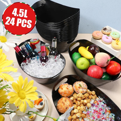 Norme 24 Pcs Oval Storage Tub with Handles, 4.5l Plastic Ice Buckets Bulk for Wine Beer Champagne Drink Cooler Beverage Storage Tub for Parties BBQ Weddings Party Outdoor Celebration(Blue & Red)