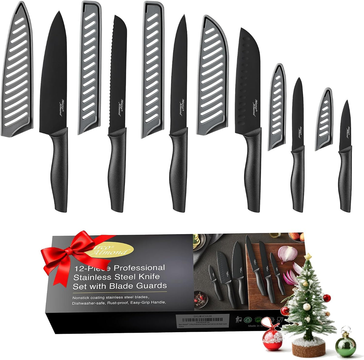 Marco Almond Kitchen Knife Set Chef Knife Set Black